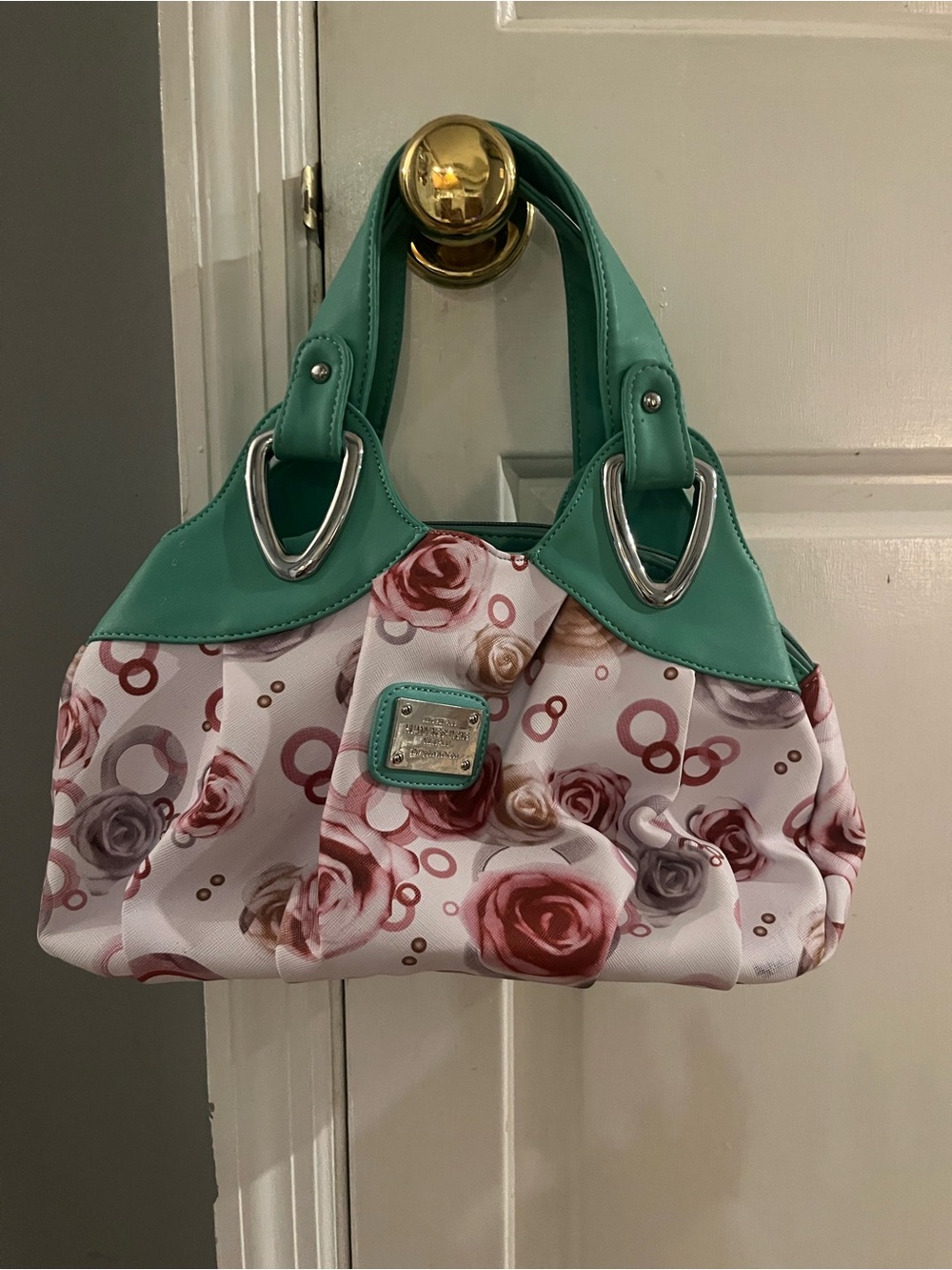 Mint Green Floral Satchel Handbag Retails on Amazon Excellent Condition